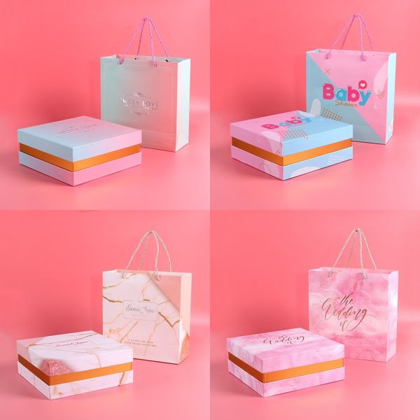 Bonbons de mariage faveurs sac fourre-tout papier boîte-cadeau bébé douche anniversaire faveur cadeaux boîte + sac fourre-tout nouvel an mariage anniversaire jour GIfts boîte