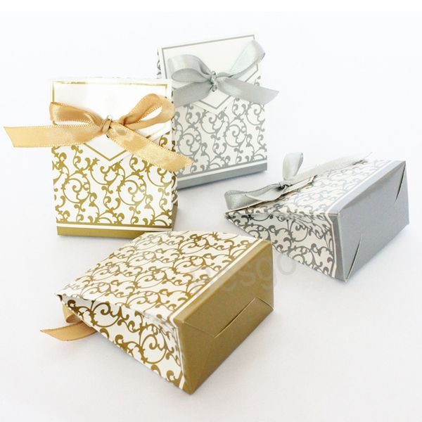 Caja de regalo de dulces de boda Cajas de embalaje de chocolate de caramelo Caja de almacenamiento de plata dorada Cajas de regalos de fiesta de cumpleaños de Navidad BH6387 TYJ