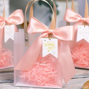 Wedding Candy Gift Wrap Bags Transparante verpakkingsdozen met kleurrijke boog lint Souvenir Tote Case draagbare verjaardagsfeestjes benodigdheden