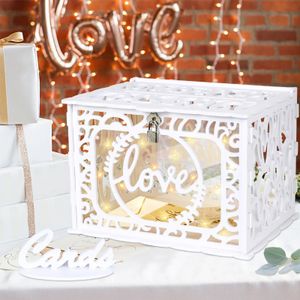 Wedding Card Box Envelope cadeaubon houten dozen holle bloemenpatroon uitnodiging kaart diy doos bruiloft feest decoratie benodigdheden 240509