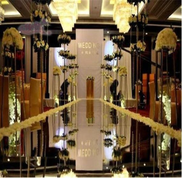 Centros de mesa de boda espejo de la alfombra del pasillo de plataforma de plata 12m1m Decoración de estaciones Favores de bodas 2015 7361047