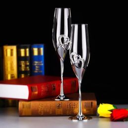 Ensemble de verres à Champagne de mariage, verres à flûte à griller avec strass, décor de cœurs bordés de cristal, gobelet à boisson