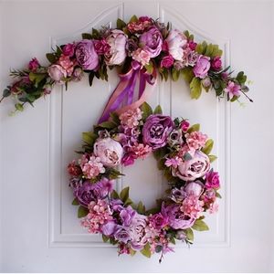 Simulation de mariage de Noël bricolage fleur artificielle ensemble porte guirlande maison fête jardin décor couronne fausses fleurs Y201020