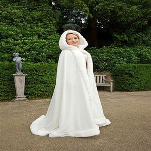 Cape de mariage avec capuche fausse fourrure Satin longue hiver robe de mariée Cape sur mesure217l