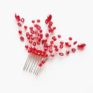 Wedding Comb Hair Ornament Crystal Rhinestone Red Color Combs Accessoires Bridal Women Sieraden Hoofd Decoratie Clips Barrettes