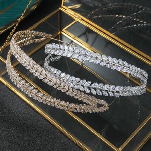 Couronnes de mariage pour les mariées de luxe pleine zircone cubique couronne de mariée diadème bandeau fête femmes cheveux bijoux accessoires coiffure 240103