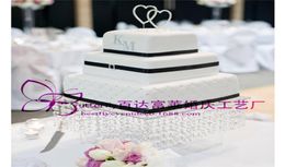 Support à gâteau en acrylique et cristal de mariage, présentoir à gâteau carré de 16 pouces, support à cupcakes avec brins de perles, 6237612