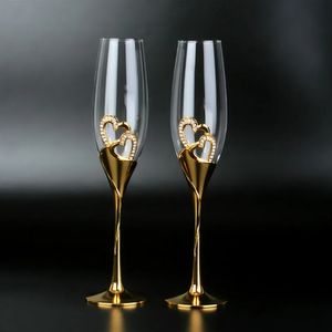Verres à Champagne en cristal de mariage, flûtes à support en métal doré, verres à vin, gobelet pour les amoureux de la fête, cadeaux de la saint-valentin, 200ml