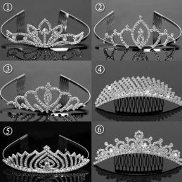 bruiloft kristallen kroon kam parel sticks prom hoofdband kids girl party evenementen clear rhinestone tiara sliver sieraden kerstcadeau