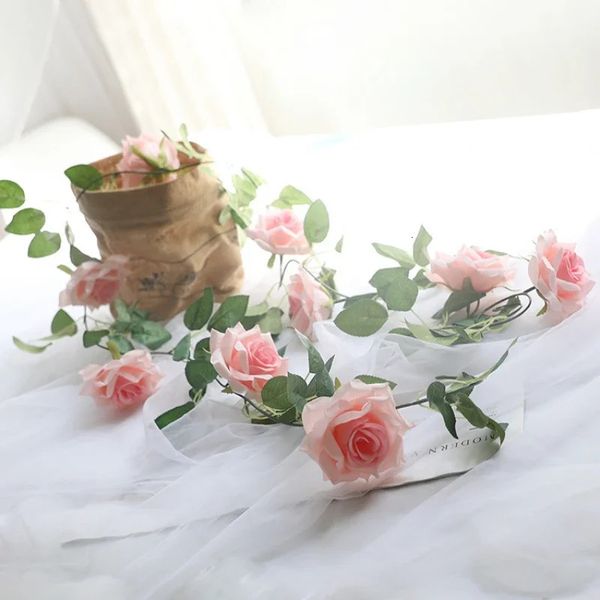Décor de mariage Simulation Roses vignes soie fausse fleur balcon restaurant décoration fleurs artificielles Orange Rose Rose vigne 240301