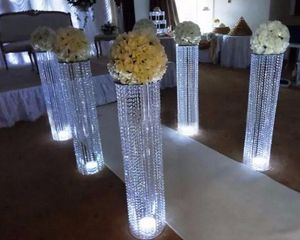 Bruiloft Decoratie Acryl Crystal Pillar Aisle Road Lood met LED Light Table Centerpieces voor Home Hotel Party