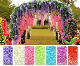 Décoration de mariage fleur artificielle 110 cm soie élégante 7 couleurs glycine vigne rotin pour centres de table 7426532