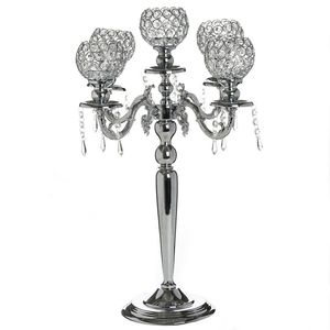 Décoration de mariage noël argent chandelier cristal verre bougeoirs mariage candélabres centres de Table senyu726