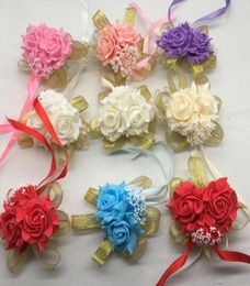 Décoration de mariage Mariage Rose Corsages de poignet Hand Flower Silk Lace PE mousse artificielle Brides Bridesmaid poignet Fleur Christmas G4159061