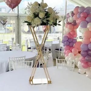 Maceta decoraciones de boda jarrón blanco alto de cristal para arreglos florales jarrón de oro columna Camino de la boda Mesa de plomo Soporte de flores Candelabro Centro de mesa