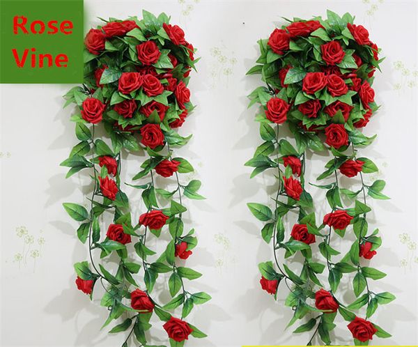 Décoration de mariage nouvelle soie artificielle Rose fleur vigne guirlande suspendue mariage maison mur fête décor 10 Pcs/Lot livraison gratuite