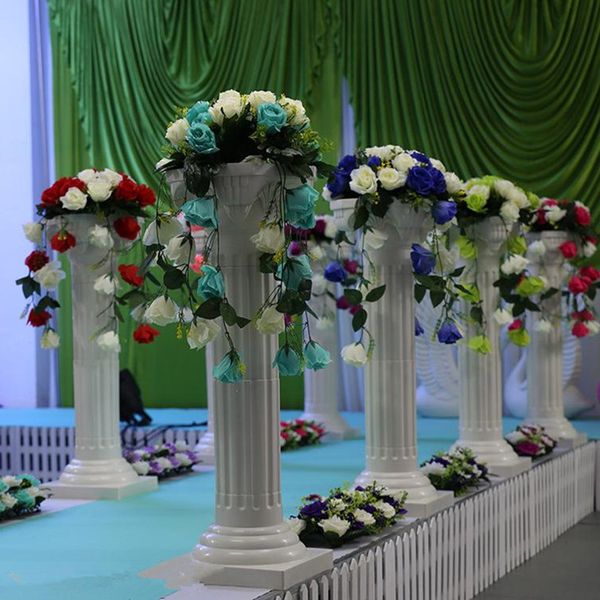 Colonne romaine en plastique de décoration de mariage avec fleur de lys Rose en soie artificielle pour les centres commerciaux fournitures de pilier de célébration ouverte