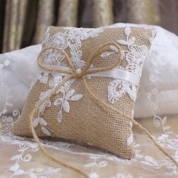 Bruiloftdecoratie rustiek linnen kanten bruids bruidsring drager feestelijke benodigdheden Europese stijl vintage ringkussen