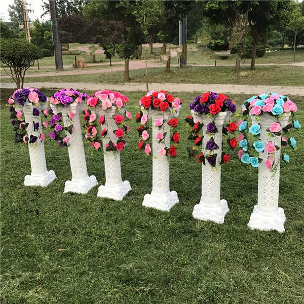 Décoration de mariage colonne romaine blanche avec ensembles de Bouquet de fleurs de Rose multicolore disponible 10 ensemble/lot