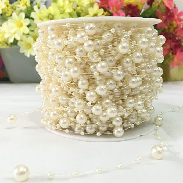 Decoraciones de boda Ramo de perlas Cadena de perlas de imitación de 3 mm Rollo de 30 m Cadena de cuentas Accesorios de joyería DIY Suministros para festivales