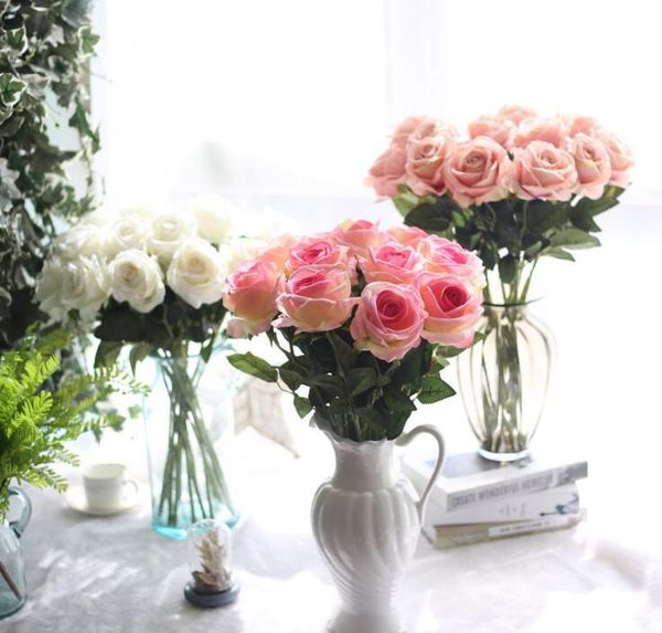 décorations de mariage Real touch matériel Fleurs Artificielles Rose Bouquet Home Party Décoration Faux Soie seule tige Fleurs Floral GB784