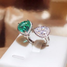 Bagues de mariage en diamant pour femmes, cadeau d'anniversaire de luxe, cœur d'amour, diamant vert blanc, bague chinoise, bijoux en pierre Mosonite, vente en gros