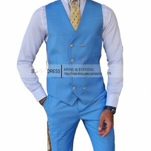 Bruiloft Dr Pakken voor Mannen Double Breasted Blaze Custom Made Prom 2 Delige Set Pak Vest + Broek Y9sZ #