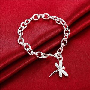 Bruiloft Dragonfly garnalen dikke 925 zilveren bedelarmbanden 8 inchs GSSB282 vrouwen sterling verzilverde sieraden bracelet293g