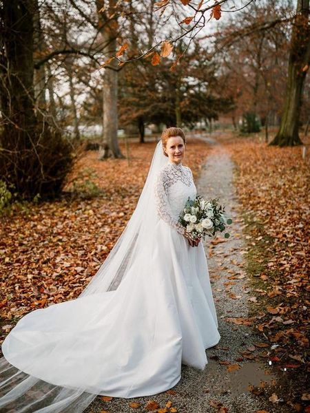 Vestido De novia De 2 piezas, falda desmontable, vestidos De diseño modesto, encaje, cuello alto, manga larga, línea A, vestidos De novia clásicos, Vestido De novia