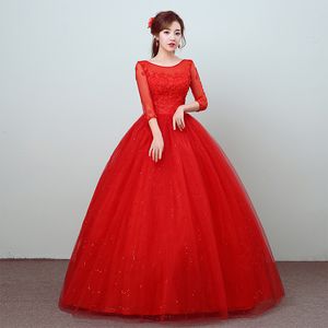 Robe de mariée 2018 Nouvelle Arrivée Style Coréen Mode Simple Dentelle Trois Quarts Manches Fleur Rouge Robes De Mariée Robes De Novia