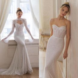 Robe de mariée 2023 robes de sirène bretelles spaghetti dentelle robes de mariée avec Wrap Sequin veste élégante deuxième réception