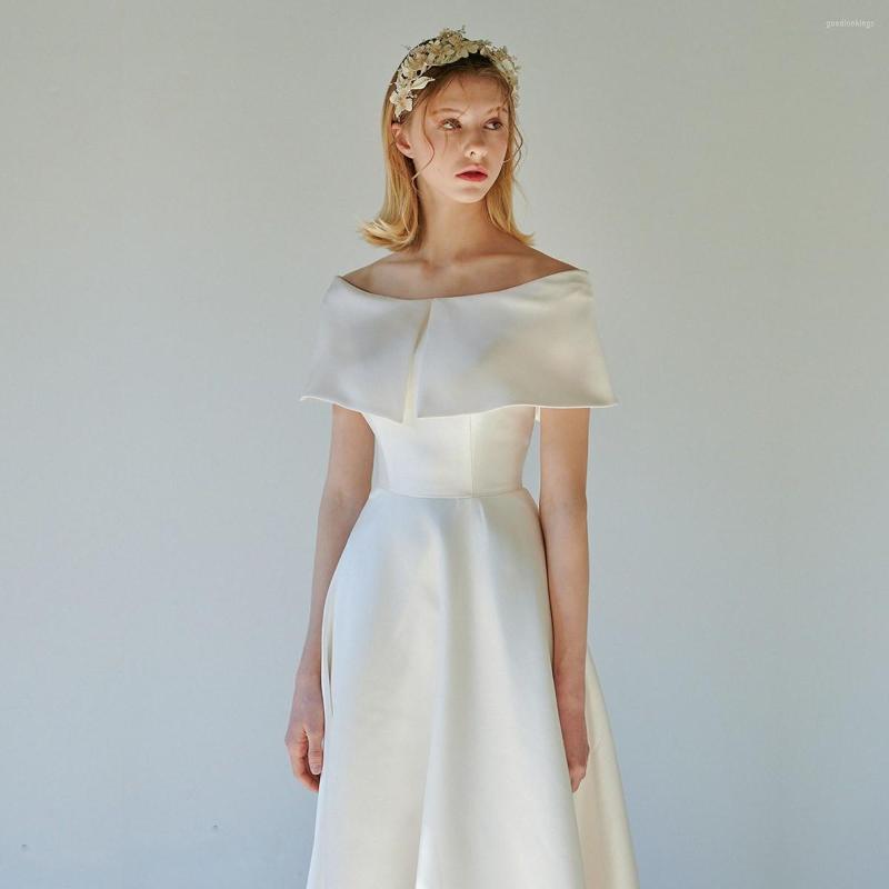 Wedding Dress A-line Satin Short-Sleeve Plus Size For Women Princess Simple Plain Zips Beach Bridal