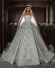 Robe De mariée robe De bal argent luxe grande taille robes 2023 mariée sans manches robes De dubaï pour Vestido De Noiva