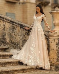 Trouwjurk Boho Country Luxe schep nek Jurken met lange mouwen Laces Up Jurk voor bruid 2023 Bridal Vestidos de Dovia
