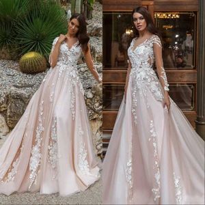 Vestido de novia vestidos de novia mangas largas en cuello encerrado adornado princesa romántica rubor a una playa 1219