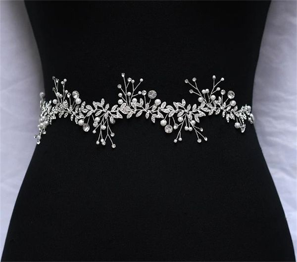 Robe de mariée ceinture en cristal ruban d'argent ceinture de ceinture or argent strass robes de mariée faites à la main ceintures accessoires de bijoux de mode