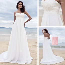 Robe de mariée élégante style plage blanc A-ligne sans bretelles en dentelle sequins coupe ajustée fête nuptiale