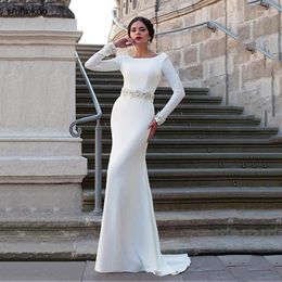 Trouwjurk Elegante satijnen zeemeerminjurken met zakken voor vrouwen Lang geplooide aangepaste veter omhoog Side Slit Sweetheart Bridal Jurk