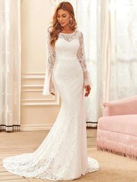 Trouwjurk ooit mooie jurken elegant kanten ronde nek lange pagode mouwen groothandel 2023 bruidsmeisje vestido de novia