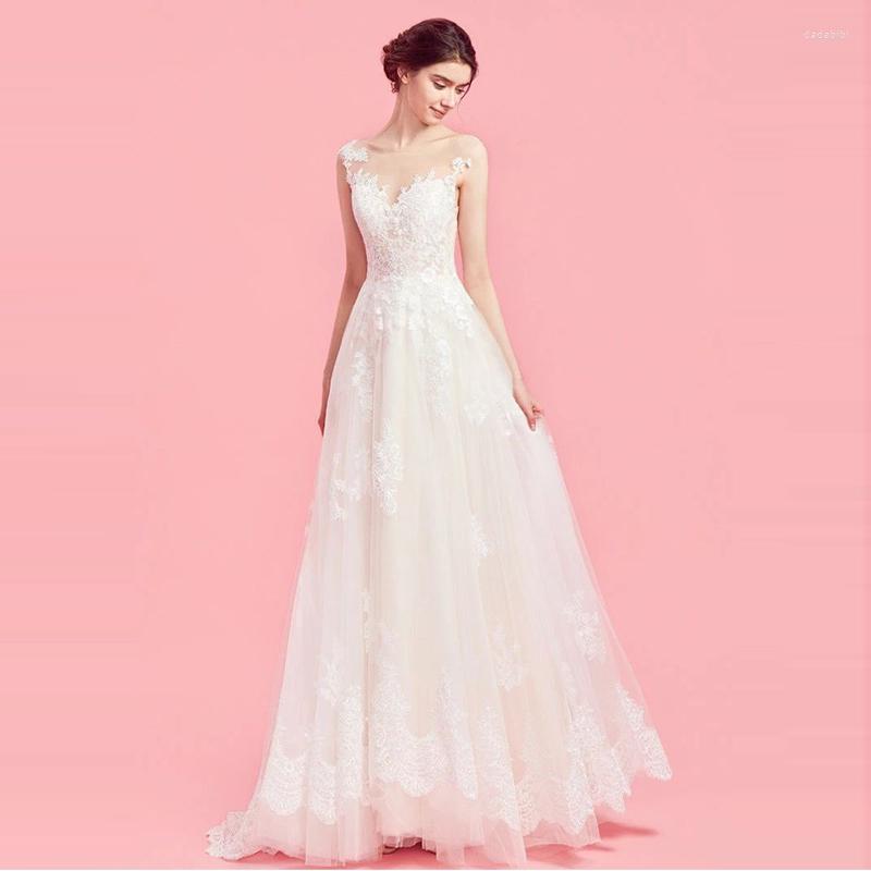 Wedding Dress Fashion Appliques Lace Cap Sleeve Sashes Tulle A-Line 2023 Bridal Gown Beach Vestido De Novia Custom Made