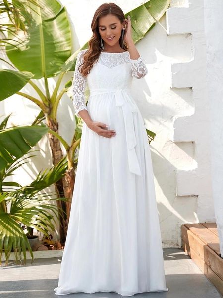 Robe De mariée Salut Timide Robes De Mariée Magnifique Dentelle Élégante O-cou En Gros 2023 Demoiselle D'honneur Pour Les Femmes Enceintes Robe De Novia