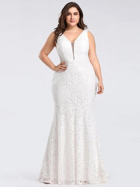 Robe De mariée Salut Timide Robes De Mariée Sexy Col En V Sans Manches En Dentelle Ajustée Sirène En Gros Plus La Taille Robe De Novia