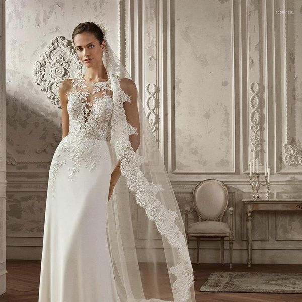 Robe de mariée dentelle Appliques robes de sirène 2023 pour les femmes sur mesure mancherons bouton dos nu robes de mariée Robes de mariée