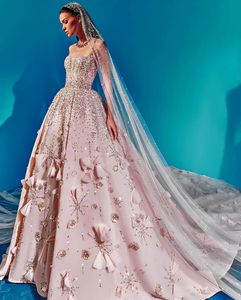 Robe de mariée luxe Crystal brillant Crystal perle rose chérie hors de l'épaule Robe robe de mariée avec vestide de nœud de novia