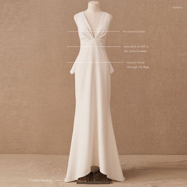 Robe de mariée Mryarce Simple Élégant Français Crêpe Sirène Dos Nu Col En V Profond Robes De Mariée Avec Bow Party