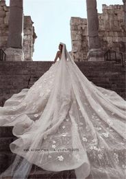 Trouwjurk Romantische schep nek Backless Bruid A-lijn luxe bloemen Beading Appliques Lange mouw Vintage Bridal Gown 2023