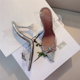 Zapatos de vestir de novia 7 cm 10 cm Begum bowknot mariposa PVC bombas tacones altos AMINA MUADDI sandalias con brillo de diamantes diamantes de imitación transparentes women0012
