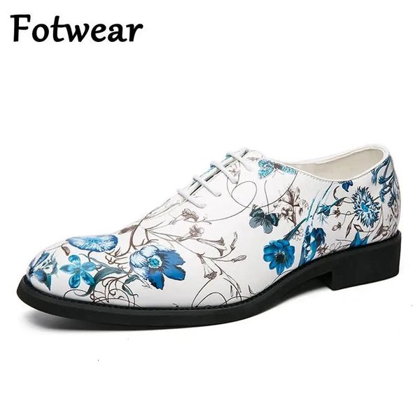 Zapatos de vestir de boda para Hombre talla grande 48 Zapatos formales con cordones punta estrecha Oxfords de fiesta para Hombre Zapatos de cuero florales azul cielo Hombre 240102