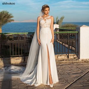 Trouwjurk Vintage Mermaid Appliques Lace Dresses 2022 Appliqued Chic Chiffon Illusion White Bridal Jurets Beach Elegante Princess