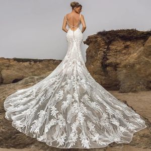 Robes de mariée sirène 2023 sans manches à col en V profondeur avec dos long épouser sur mesure de tailles plus vestidos de novia gb1202x6 222g